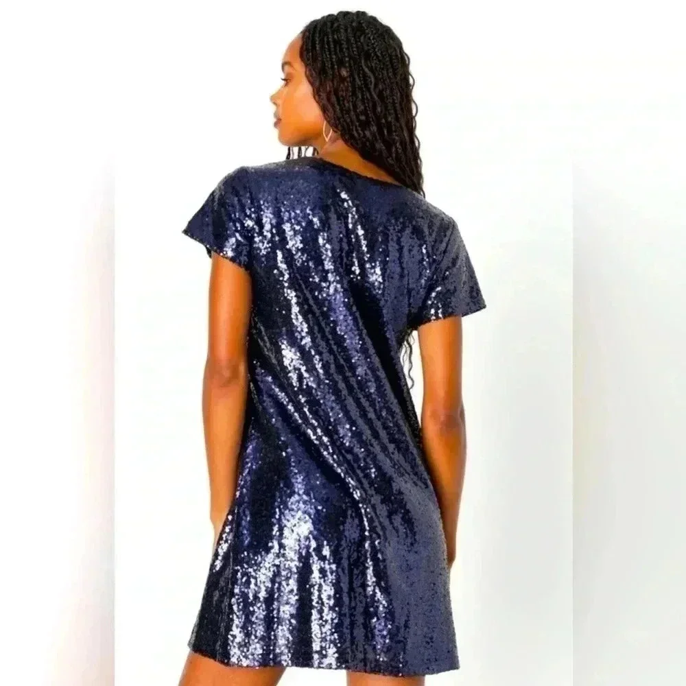 Lulu’s Sequin Shift Dress Navy Blue Size Small. Beautiful and comfortable. - Picture 2 of 11
